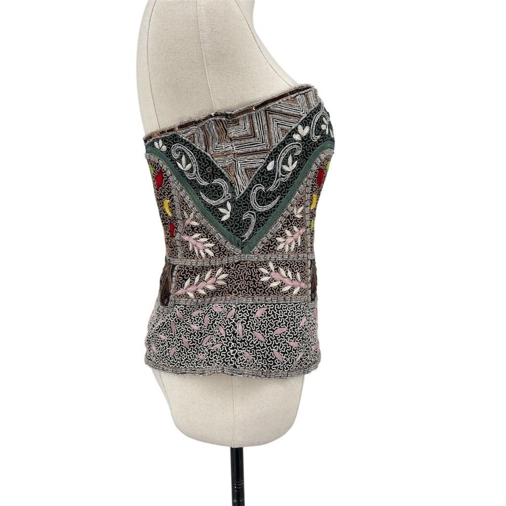 Vtg Anthropologie Aftershock Multicolor Beaded Camisole Corset Top S/M See Note - Picture 7 of 8